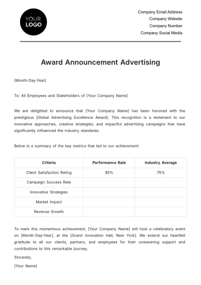 Free Award Announcement Advertising Template to Edit Online