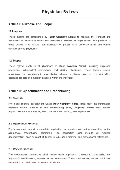 Free Physician Bylaws Template to Edit Online