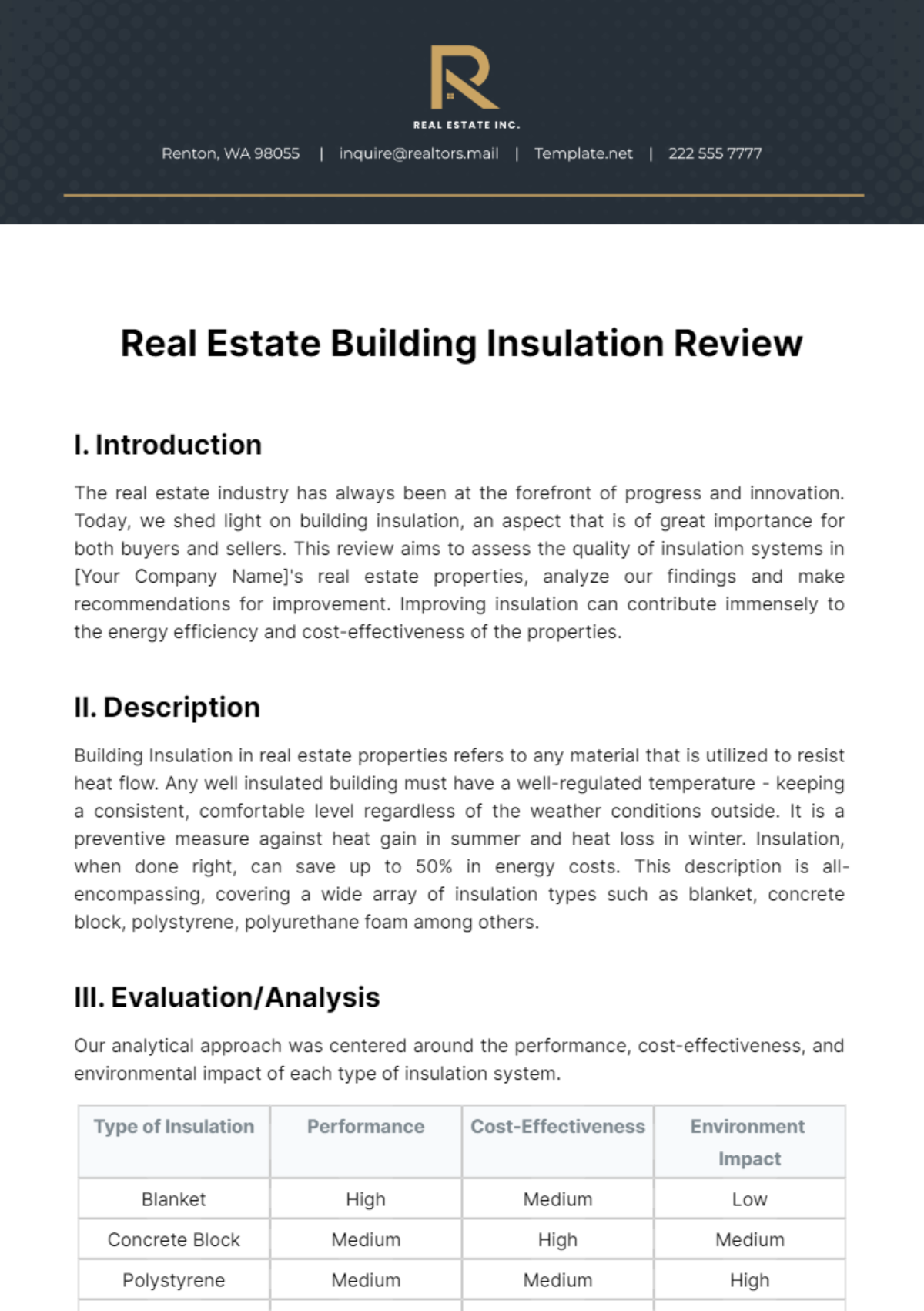 Real Estate Building Insulation Review Template