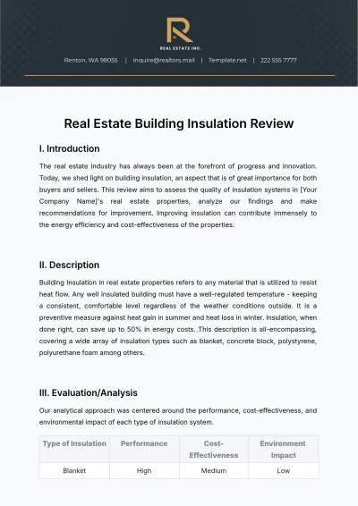 Free Real Estate Building Insulation Review Template to Edit Online