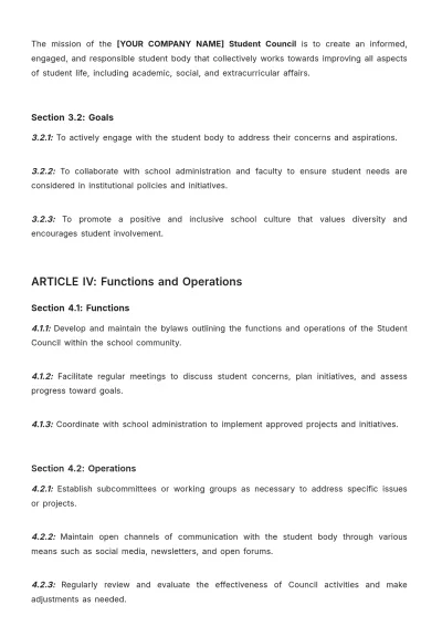 Free Student Council Bylaws Template to Edit Online