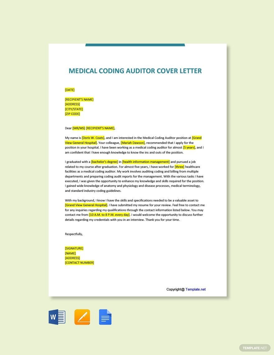 Medical Coding Auditor Cover Letter