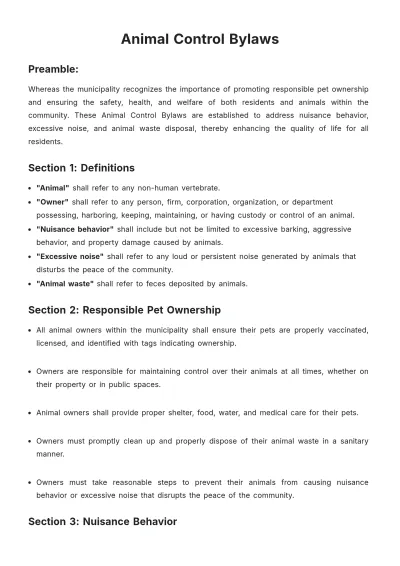 Free Animal Control Bylaws Template to Edit Online