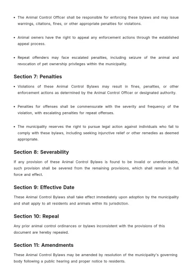 Free Animal Control Bylaws Template to Edit Online