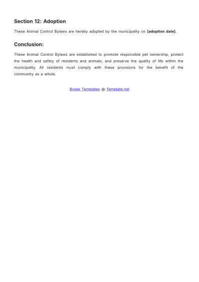 Free Animal Control Bylaws Template to Edit Online