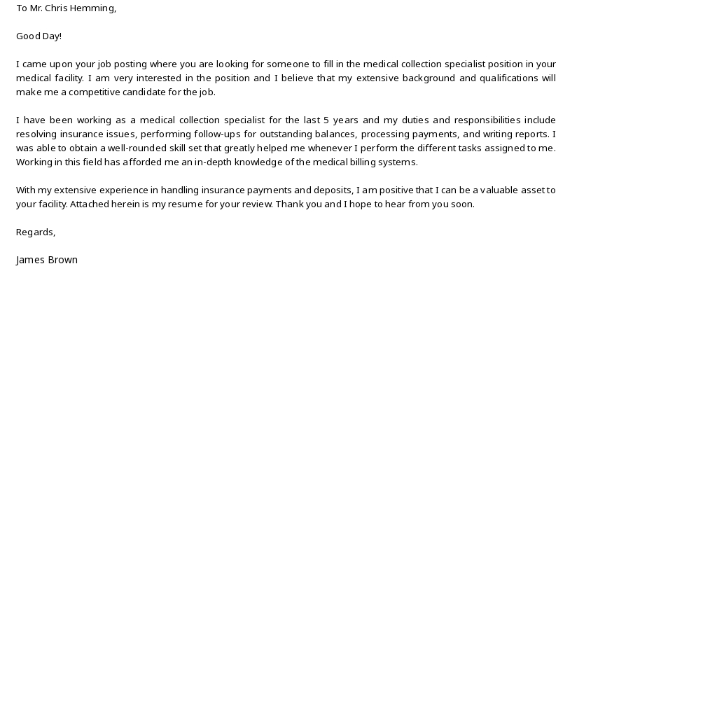 Free Medical Collection Specialist Cover Letter Template.jpe