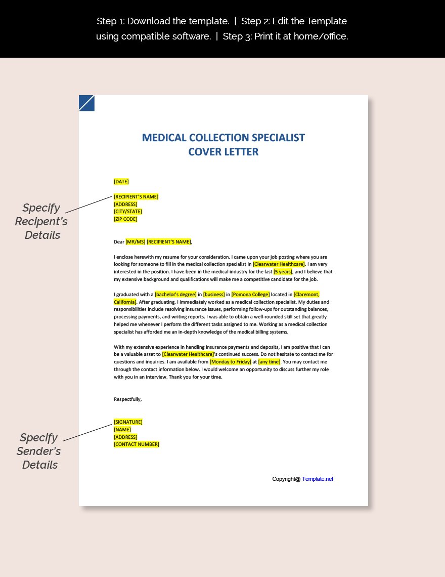 Medical Collection Specialist Cover Letter Template