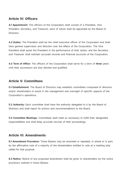 Free Professional Corporation Bylaws Template to Edit Online