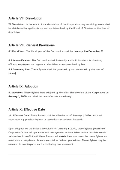 Free Professional Corporation Bylaws Template to Edit Online