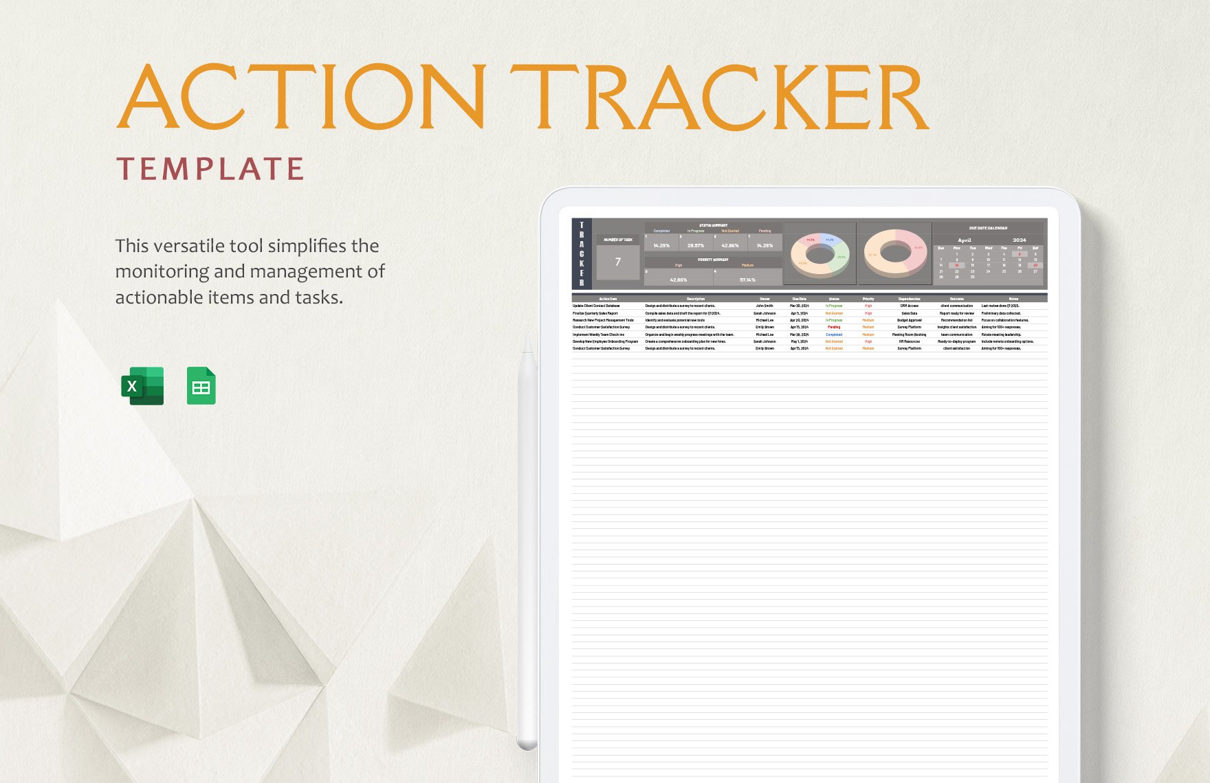 Action Tracker Template in Excel, Google Sheets