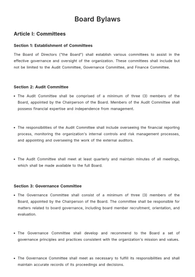 Free Blank Board Bylaws Template to Edit Online