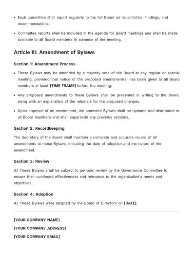Free Blank Board Bylaws Template to Edit Online
