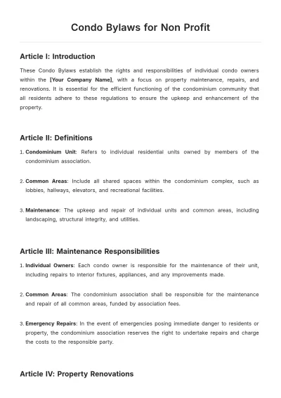 Free Condo Bylaws for Non Profit Template to Edit Online