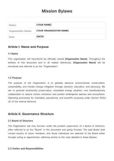 Free Mission Bylaws Template to Edit Online