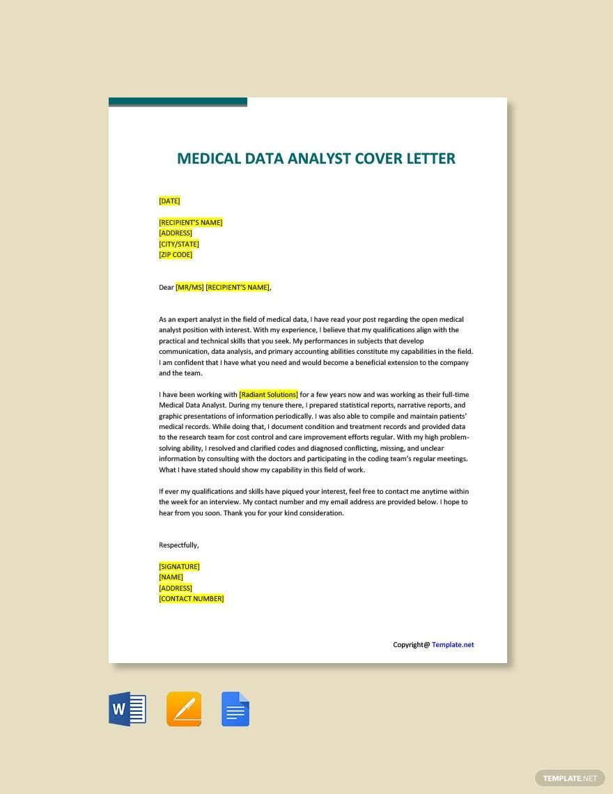 Medical Data Analyst Cover Letter