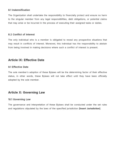 Free Sole Member Bylaws Template to Edit Online