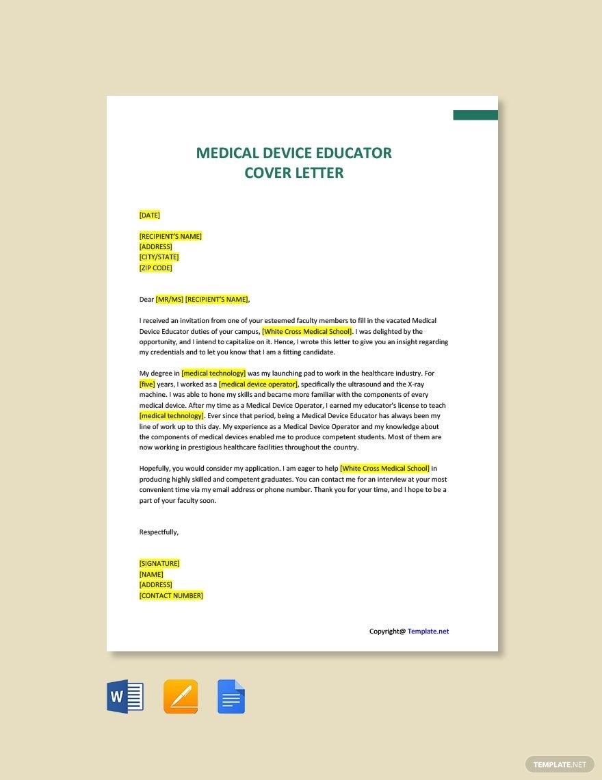 Medical Device Educator Cover Letter