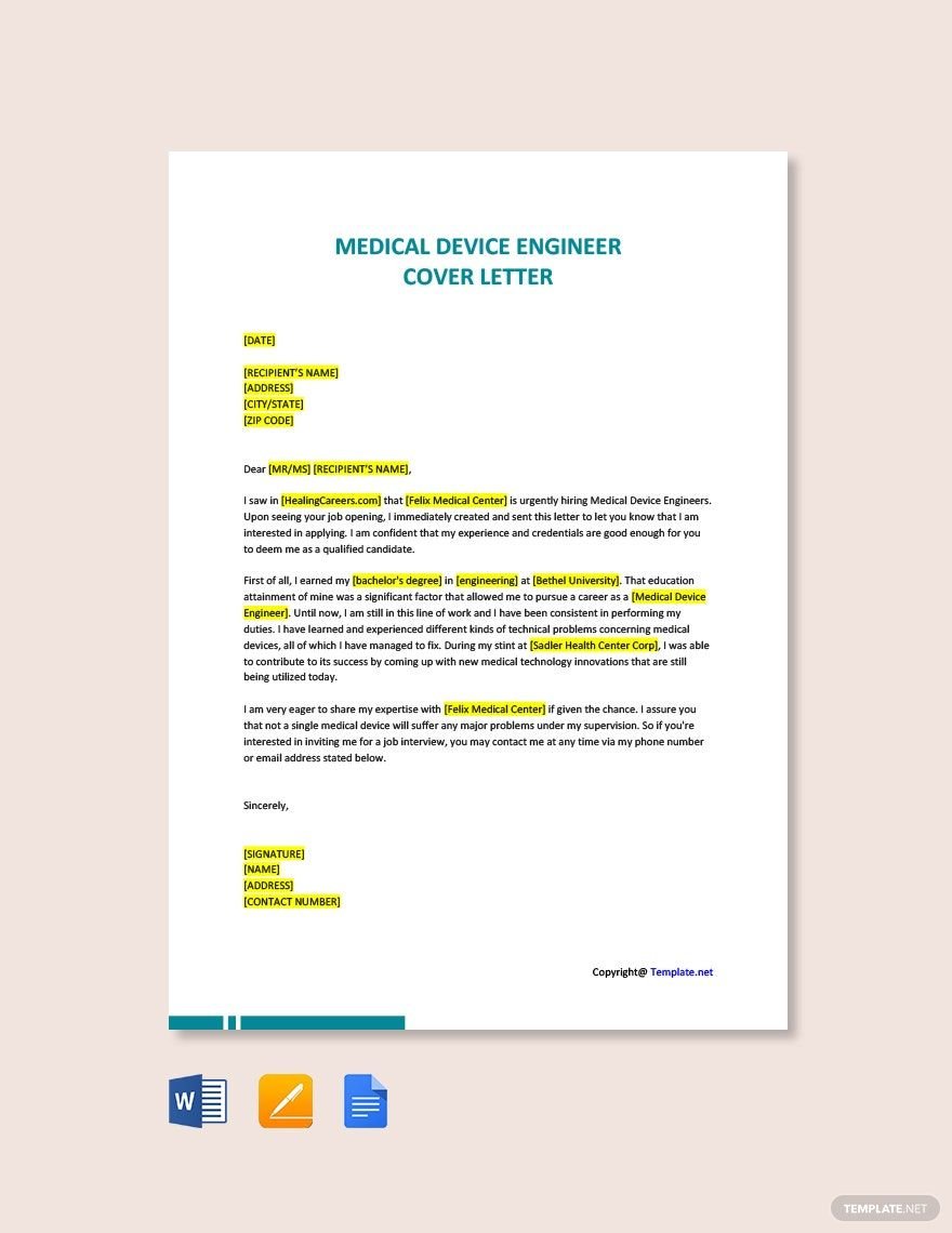 Medical Device Engineer Cover Letter