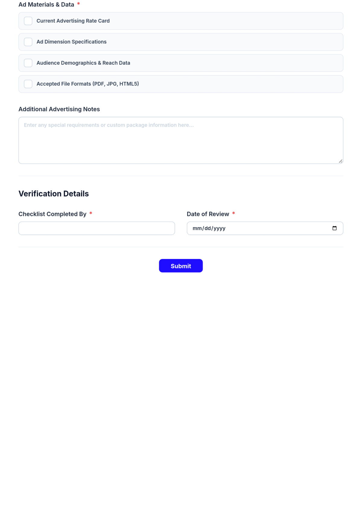 Free Press Kit Advertising Checklist Template & AI Maker