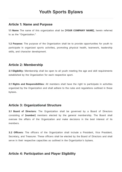 Free Youth Sports Bylaws Template to Edit Online