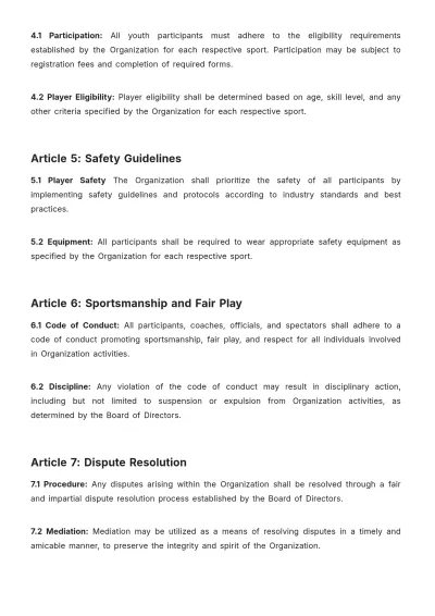 Free Youth Sports Bylaws Template to Edit Online
