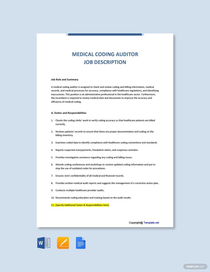 Medical Coding Auditor Job Ad and Description Template