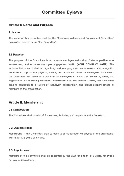 Free Committee Bylaws Template to Edit Online