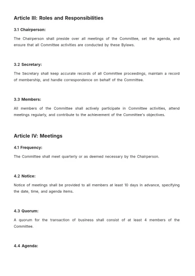 Free Committee Bylaws Template to Edit Online