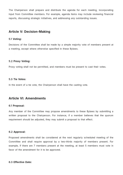Free Committee Bylaws Template to Edit Online