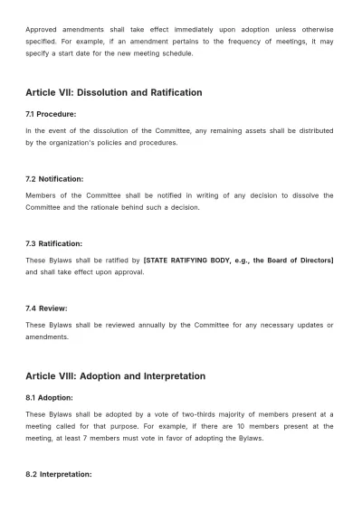 Free Committee Bylaws Template to Edit Online