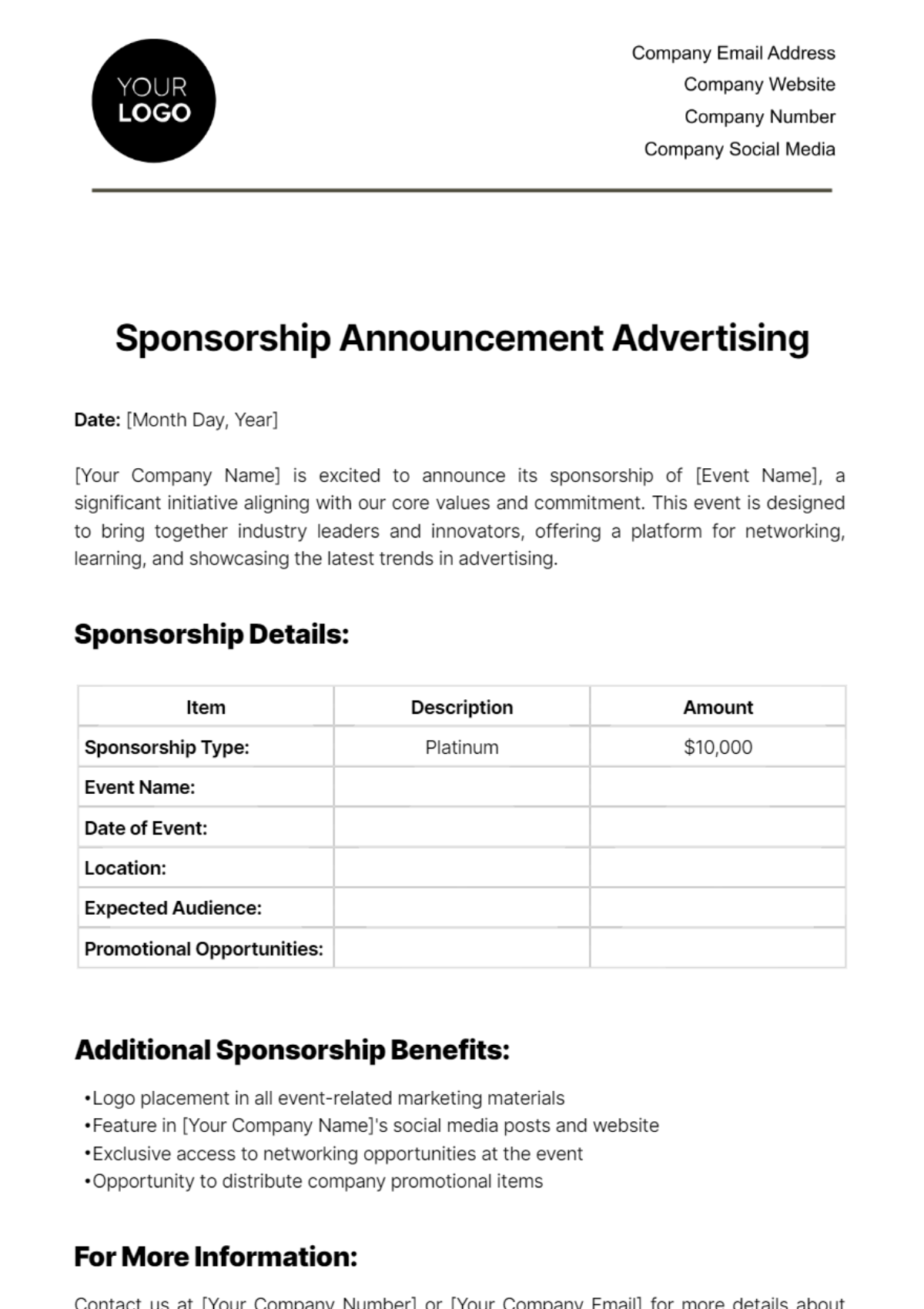 Sponsorship Announcement Advertising Template