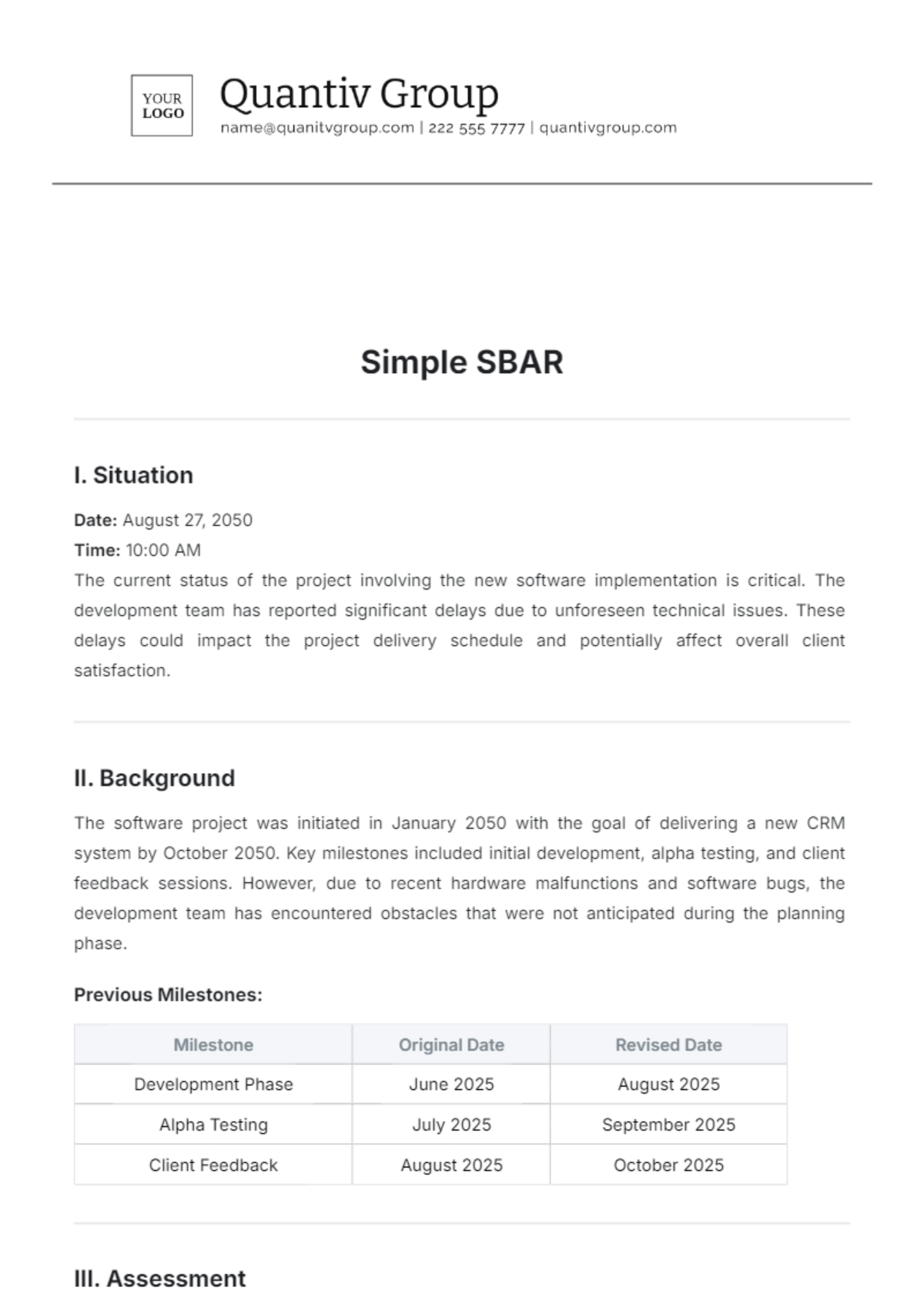 Simple SBAR Template