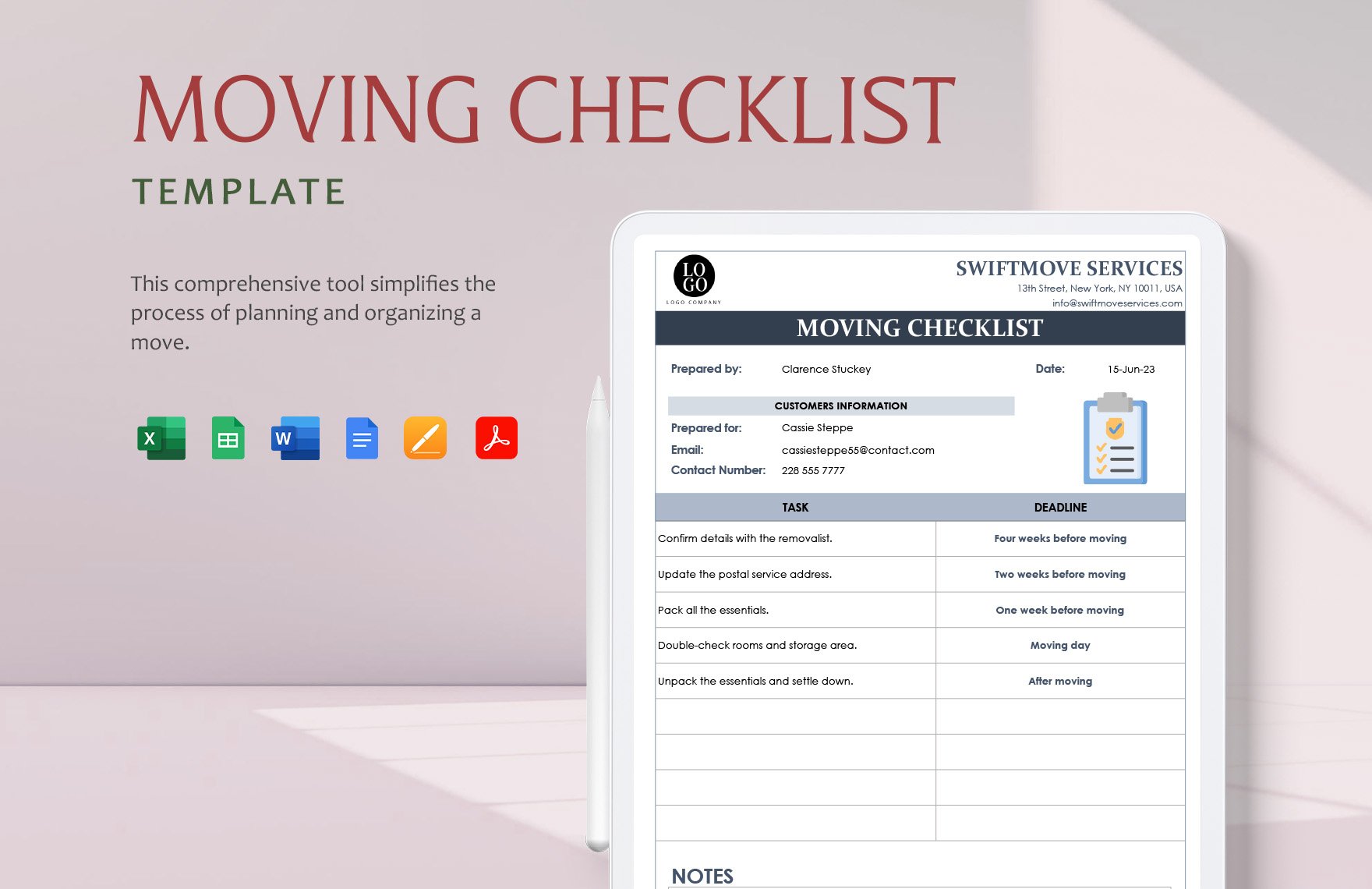 Moving Checklist Template in Word, Google Docs, Excel, PDF, Google Sheets, Apple Pages
