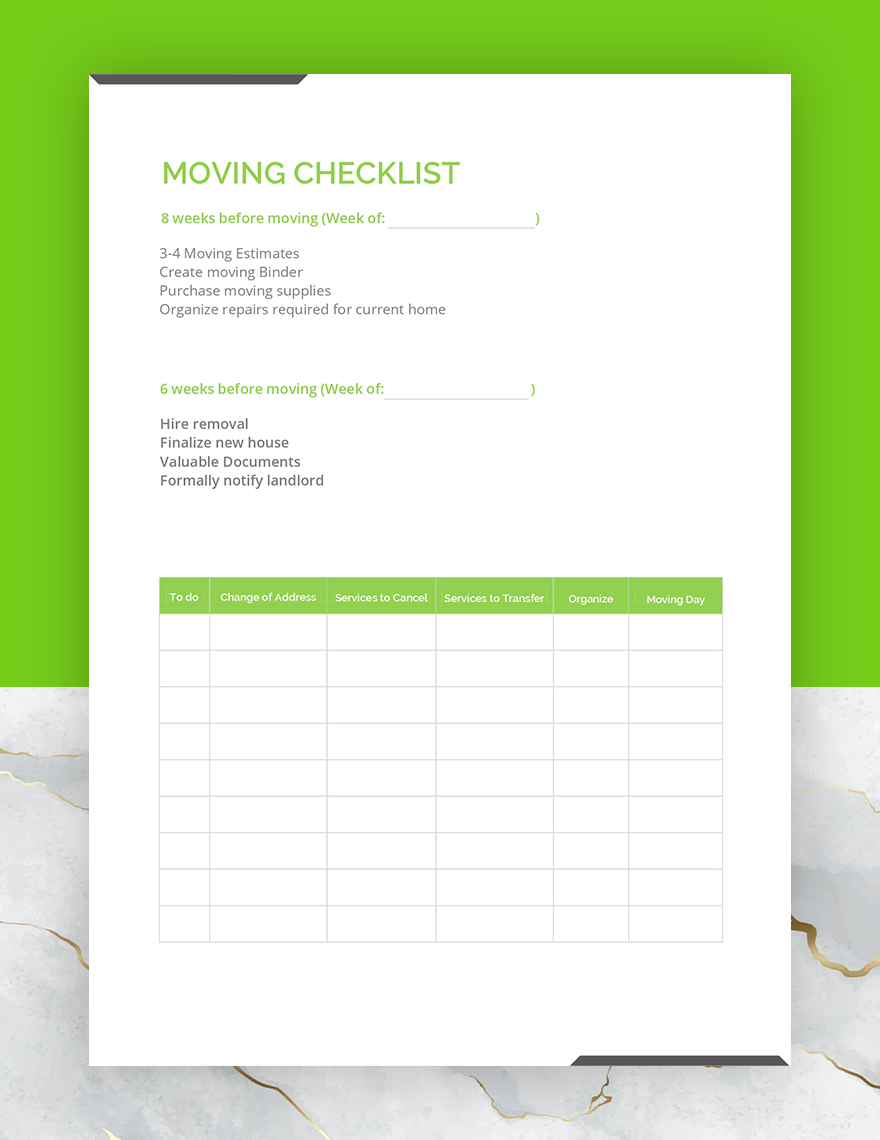 Moving Checklist Template - Google Docs, Word, Apple Pages, PDF ...