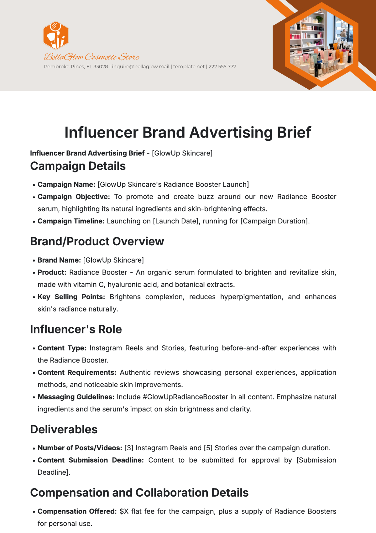 Influencer Brand Advertising Brief Template - Edit Online & Download