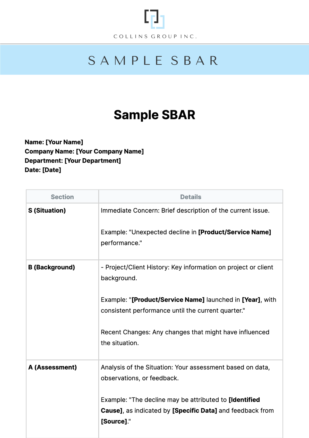 Sample SBAR Template