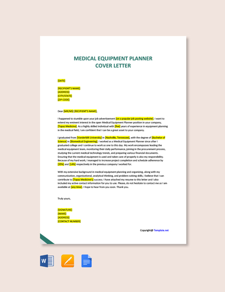Medical Equipment Planner Cover Letter 