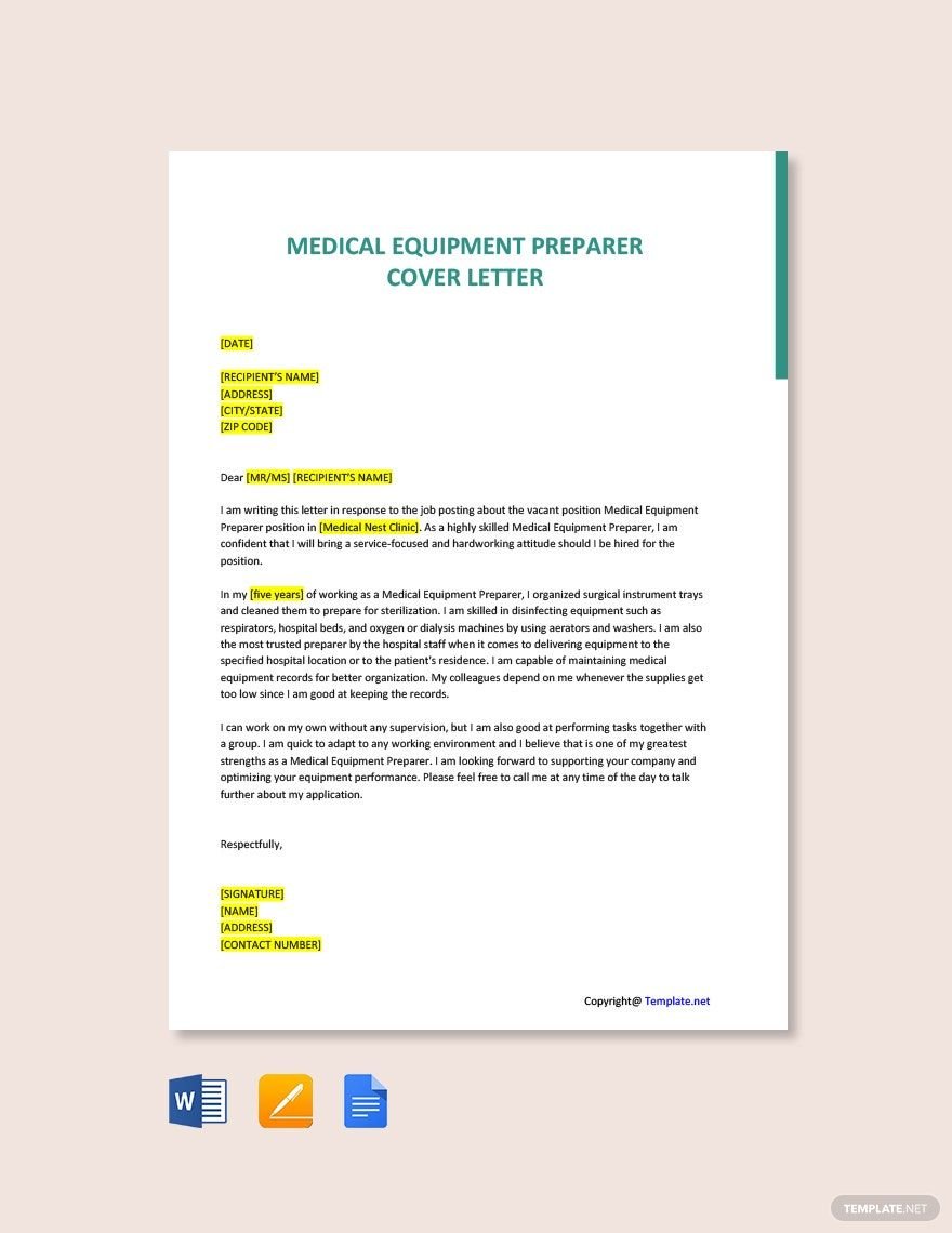 Medical Equipment Preparer Cover Letter