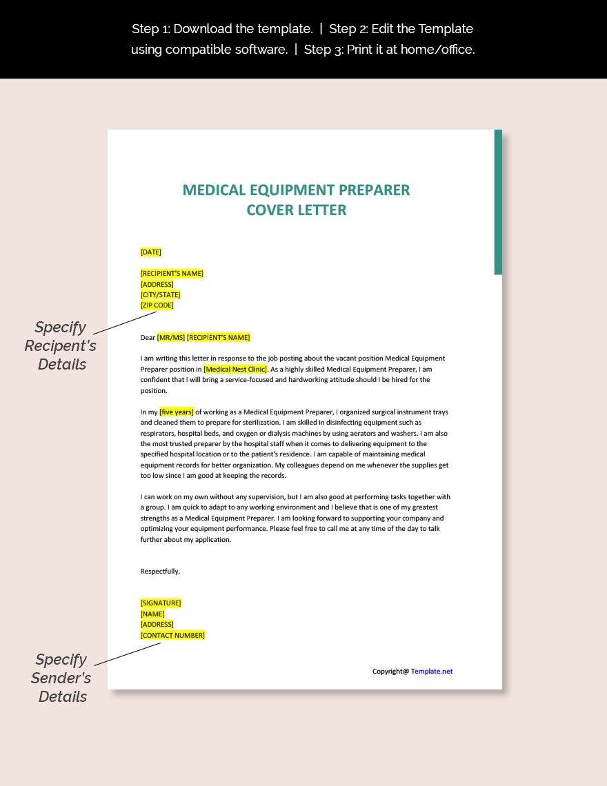 Medical Equipment Preparer Cover Letter in Google Docs, Word, Pages ...