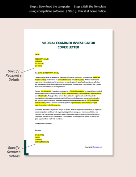 Free Medical Examiner Investigator Cover Letter Template - Google Docs ...