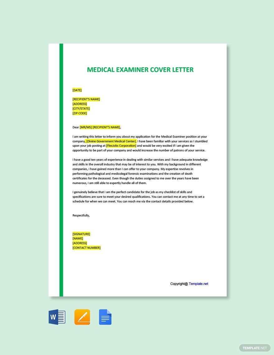 Medical Examiner Cover Letter