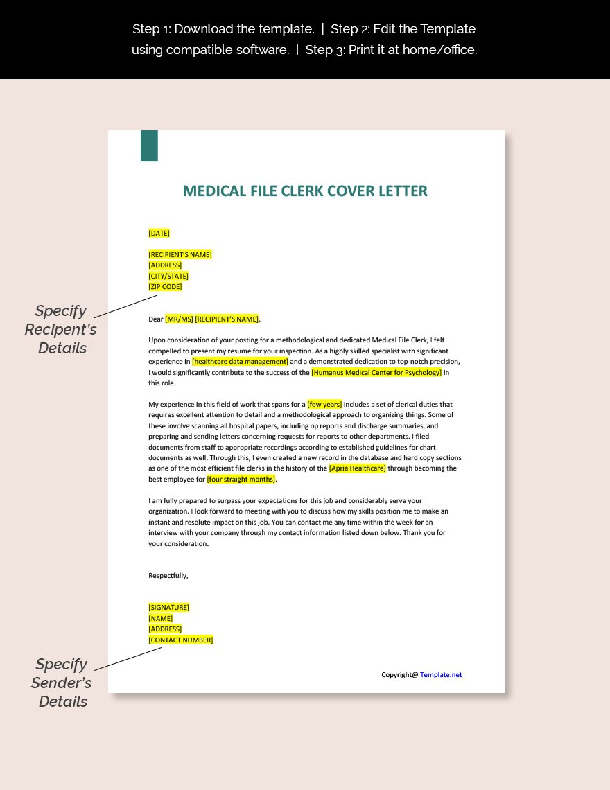  Medical File Clerk Cover Letter Template