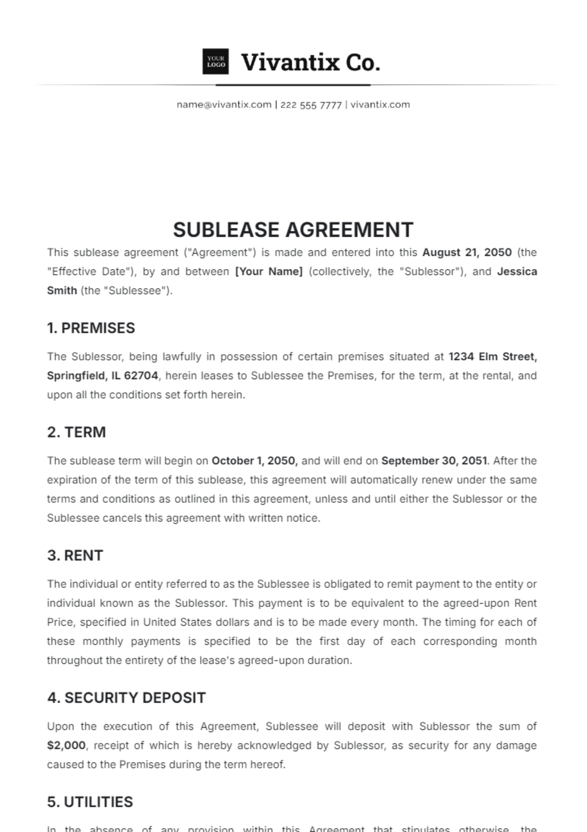 Sublease Agreement Template - Edit Online & Download