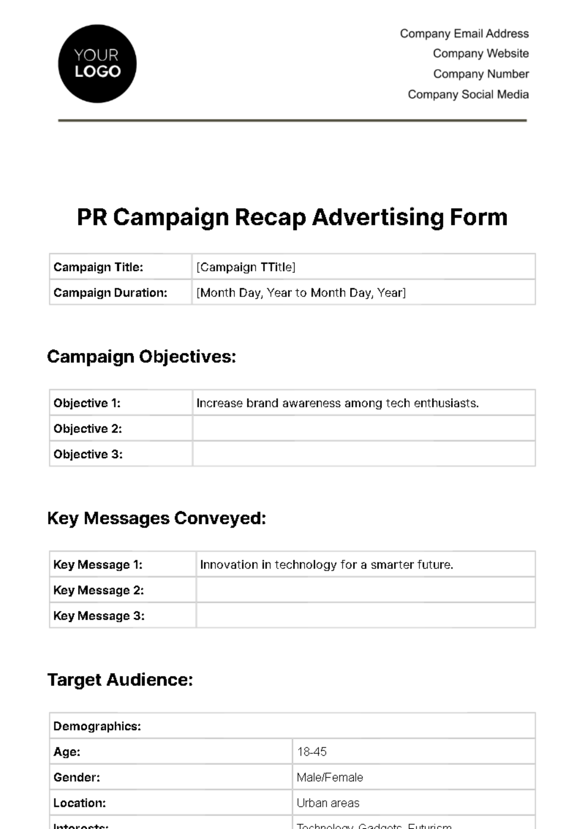 PR Campaign Recap Advertising Form Template