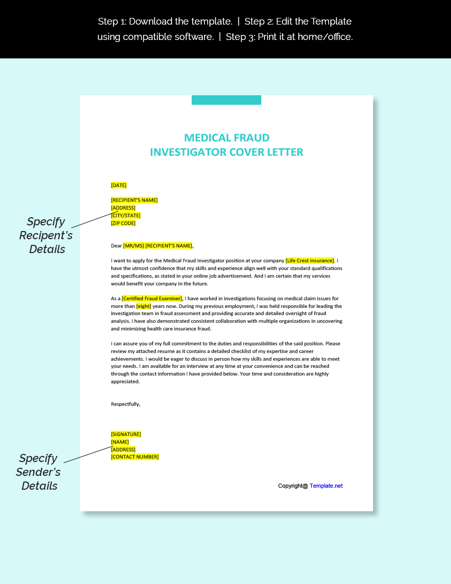 Medical Fraud Investigator Cover Letter