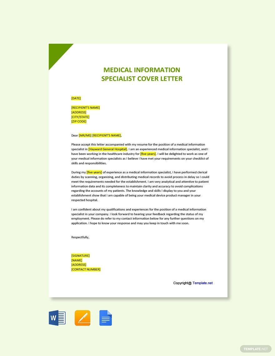 Medical Information Specialist Cover Letter