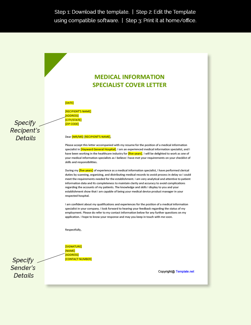 Medical Information Specialist Cover Letter Template