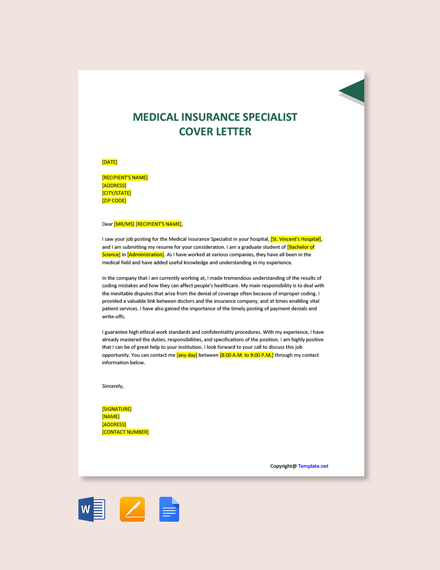 cover letter for medical insurance specialist