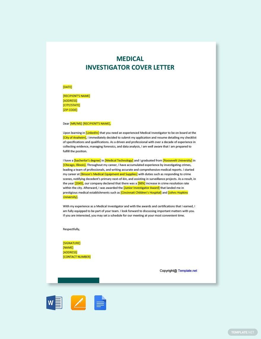 Medical Investigator Cover Letter