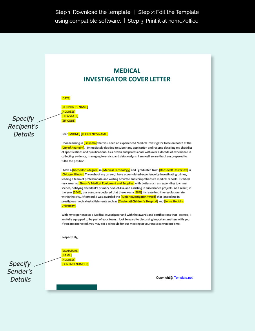 Medical Investigator Cover Letter